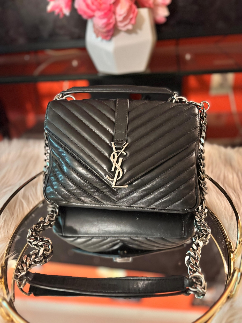 Saint Laurent Black Quilted Leather Chain Shoulder Bag MM